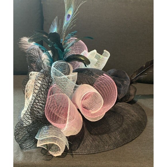 Handmade Handcrafted Crazy Fun Unique Black Derby Hat Large Wide Brim - Picture 3 of 11